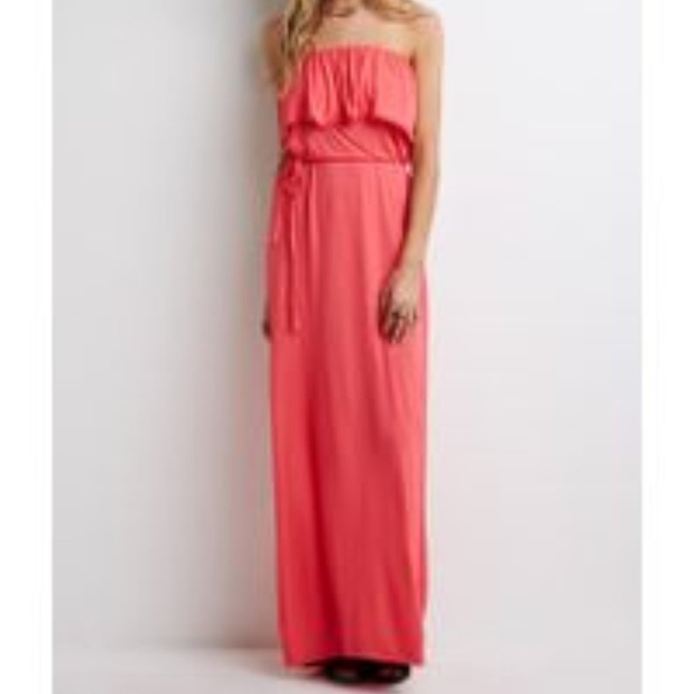 Forever 21 Strapless Ruffle Maxi Dress Sz M